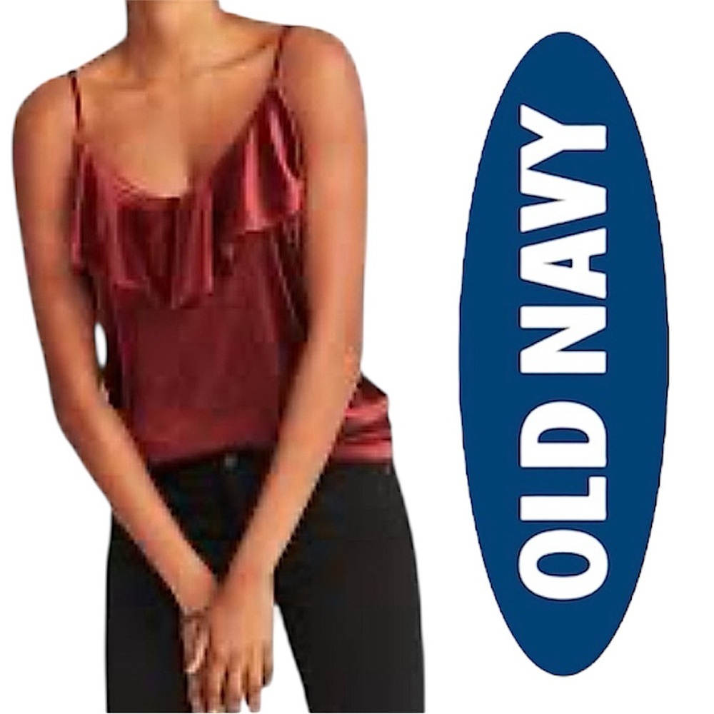 Old Navy Cranberry Wine Ruffled Trim Velvet Cami Top Burgundy Whimsigoth Fairy